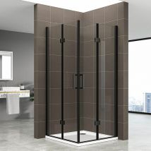 i-flair Duschkabine Belle mit Falttüren Eckduschkabine aus durchsichtigem ESG Sicherheitsglas 180 cm hoch mit schwarzen Aluprofilen DK63 75x100 cm