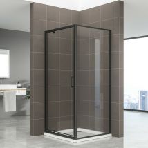 IBEABLACK Cabine de douche noire H. 190 cm porte pivotante verre 6 mm transparent 90 x 70 cm (porte 90)