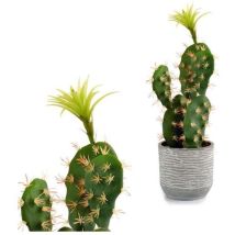Planta De Plastico Chumbera Flor Blanca 46 Cm Verde