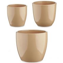 Ibergarden - Set de macetas beige arcilla (3 piezas) (22,5 x 18,5 x 22,5 cm)