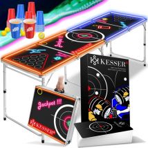 Set de table Beer Pong avec jeu de cartes Jeu à boire - 100 gobelets inclus (50 rouges & 50 bleus) 6 balles + règlement Partyspiele Table Réglable en