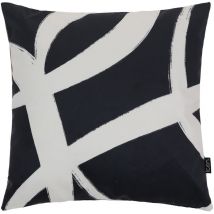 Icon - Coussin en velours à imprimé écriture monochrome, Coussin de Salon - Décoration, 43cm x 43cm, Blanc/Noir