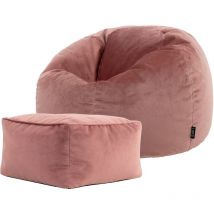 Pouf Classique en Velours Aurora, Fauteuil Pouf pour Adultes, 85cm x 85cm x 50cm, Rose Aube - Icon