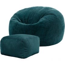 Pouf Classique en Velours Côtelé Kingston, Fauteuil Pouf pour Adultes, 85cm x 85cm x 50cm, Vert Sarcelle, oeko-tex - Icon