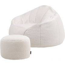 Icon - Pouf fauteuil Sherpa et repose-pieds en molleton, orso, Poufs de Salon, 95cm x 95cm, Beige/Naturel