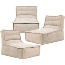 Pouf Modulable en Velours Côtelé Otto, Lot de 3, Pouf Fauteuil de Salon xxl, Beige, oeko-tex - Icon