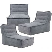 icon Pouf Modulable en Velours Côtelé Otto, Lot de 3, Pouf Fauteuil de Salon XXL, Gris, OEKO-TEX