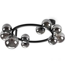Ideal Lux - perlage Plafonnier globe à 10 ampoules, noir, abat-jour gris fumé