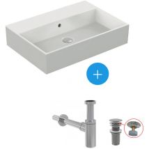 Ideal Standard - Ensemble Lavabo 60x42cm + Bonde clic-clac + Siphon de lavabo, Chrome (K077801-SET)