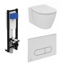 Pack WC suspendu compact Ideal Standard Connect space + abattant + plaque carrée + bati support