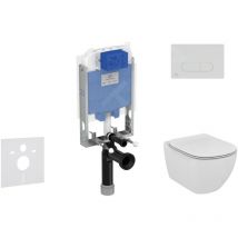 Ideal Standard ProSys - Ensemble pour WC suspendu, cuvette et abattant Tesi, Plaque de déclenchement Oleas M1, Rimless,