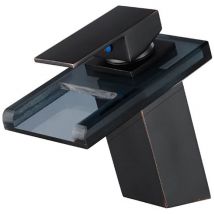 Robinet Mitigeur lavabo cascade salle de bain en ceramique en verre Noir sans led & Flexible