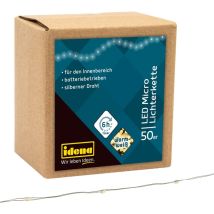 Idena 31825 - Micro Catena Luminosa A Led Con 50 Led In Bianco Caldo, Con Funzione Timer 6 Ore, A Batteria, Lunga Circa 5,2 M, Per Feste, Natale, 