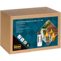 Idena 50062 - Candele A Led Con Funzione Timer, Batteria, Dimmer, 2 Impostazioni Di Luce E Telecomando, Candele Di Cera A 3 Livelli In Vetro Per Uso 