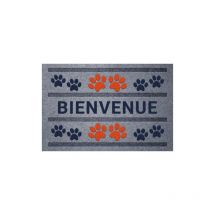 Tapis flocke estampes bienvenue patteS rouge bleu 40x60cm - Idmat