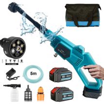 Idropulitrici elettriche, idropulitrice portatile ad alta pressione senza fili 6 in 1, idropulitrice per auto, 45 bar, 2 batterie da 5,5 Ah +