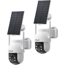 2K 360 ° wifi caméras de sécurité solaire extérieures sans fil (2 unités), équipées de panneaux solaires, vision nocturne couleur, détection de