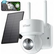 Iegeek - 2K Caméra Surveillance WiFi Extérieure sans Fil Solaire, 360°PTZ, Vision Nocturne Couleur, ai/pir Détection Humaine, Sirène d'alarme,