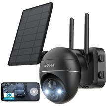 2K Solar Überwachungskamera Aussen Akku 355°/140° Pan Tilt Kabellose Überwachungskamera mit Farbnachtsicht pir Bewegungsmelder Sirene/Weißlichtalarm