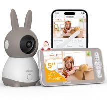2K/3MP Überwachungskamera , 5 Zoll wlan Video babyfone ptz 355°, IR-Nachtsicht, Automatische Verfolgung, Weinen/Bewegungs/Geräuscherkennung,