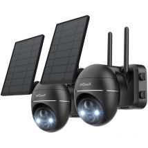 Iegeek - 2PCS Caméra Surveillance 2K WiFi Extérieure sans Fil Solaire Caméra ip Batterie Vision Nocturne Couleur pir Détection Sirène Noir