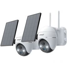 2pcs Caméra Surveillance 2k Wifi Extérieure Sans Fil Solaire Caméra Ip Batterie Vision Nocturne Couleur Pir Détection Sirène Blanc - Iegeek