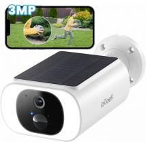 Topcony Caméra de surveillance extérieure 2K avec batterie rechargeable, caméra de sécurité solaire sans fil, WiFi 2.4GHz, éclairage intelligent,