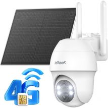 iegeek 4G LTE Outdoor Surveillance Camera mit SIM-Karte - 2K 3MP Farb- und Infrarot-Nachtsichtkamera ohne WiFi Solar, PTZ IP-Kamera PIR-Erkennung,