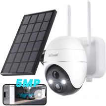 Iegeek - 5MP caméra de sécurité extérieure sans fil, caméra solaire extérieure sans fil WiFi 360 ° batterie ptz avec Spot et Sirène / détection de
