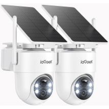 Iegeek Caméra De Surveillance Solaire Extérieure Ptz 360° 2k, 2.4ghz Wifi Sans Fil Batterie, Détecteur De Mouvement Pir, Vision Nocturne En Couleurs (