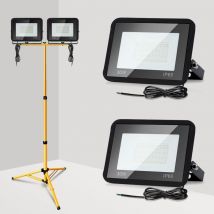 Ikodm 2 Pack 30W Cool White LED Construction Spotlights + Tripod 6000K 2550lm with 1m Cable - Waterproof IP66 Indoor Outdoor Spotlights for Sports