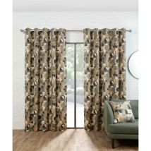Geometrica Light Filtering Curtains Eyelet Ring Top Curtain Pair Brown 46x72 - Brown - Iliv