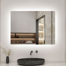 Biubiubath - Illuminated Bathroom Mirror with Shaver Socket, Bluetooth,3 Colours,Memory Function 800x600mm