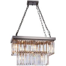 Illuminati Lighting - Illuminati Crystalline Petite suspension rectangulaire à del nickel satiné, cristal