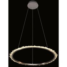 Illuminati Lighting - Illuminati Quartz Halo Grande suspension led ronde 67,5 cm de diamètre Nickel satiné 3 000 k, cristal de roche