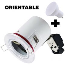 Spot bbc Orientable Blanc IP20 + Ampoule GU10 7W Blanc Chaud + Douille
