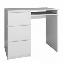 Hucoco - Bureau informatique iloa - 98x51x76 - 3 tiroirs - Support clavier - Blanc