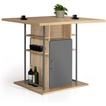 Idmarket - Ilot central ugo 110 cm bois gris et imitation hêtre avec rangements design industriel