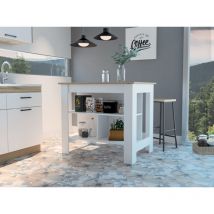 Tuhome Concept - Ilot de cuisine antibactérien Cala, surface antibactérienne et trois étagères 90 cm h x 103 cm l x 70 cm p. Blanc / Duna