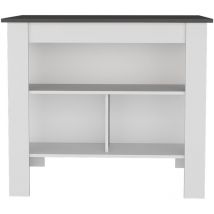 Tuhome Concept - Ilot de cuisine Cala en mélaminé avec 3 étagères , Plomb / Blanc , 90 cm x 103 cm x 70 cm