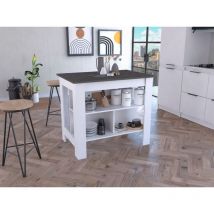 Tuhome Concept - Ilot de cuisine Cala, trois étagères et quatre pieds Blanc / Onyx