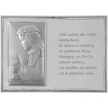 Image de la Sainte Communion en argent avec gravure - un souvenir de la première communion pour un garçon Taille: 18x13 cm Couleur : blanc UGS :