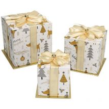 Boîte en carton 1-3 carré or blanc cm14x14h12,5