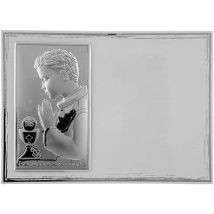 Image souvenir de la première communion en argent avec gravure pour un garçon Taille: 18x13 cm Couleur : blanc UGS : VL820/4BI