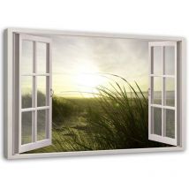 Image sur toile, Fenêtre - hiver au bord de la mer - 120x80