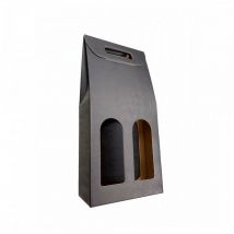 10 Scatole Portabottiglie Nera - Scatole di cartone per bottiglie di vino prosecco champagne - Confezione da 2 bottiglie - Ideali per Natale e