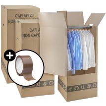 Scatole Cartone Porta Abiti con Barra Appendiabiti - 50x50 cm h 120 cm - Scatoloni per Trasloco Armadio - 3 Pezzi + 1 Nastro Adesivo Omaggio