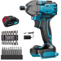 Avvitatori a percussione, set di avvitatori a percussione senza fili da 1/4', 420N.M, 10 punte per trapano, 14 bussole per chiavi, 1 batteria da 3,0