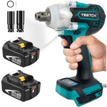 Teetok - Impact wrenches,Cordless Brushless 1/2' Impact Wrench Impact Driver Ratchet Rattle Nut Gun Torque 420N.m with 2 Sockets(19/21mm)+2x 5.5A