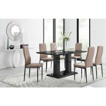 Furniturebox Uk - Furniturebox imperia 150cm High Gloss Black Modern Dining Table and 6 Cappuccino Milan Faux Leather Dining Chairs With Black Legs